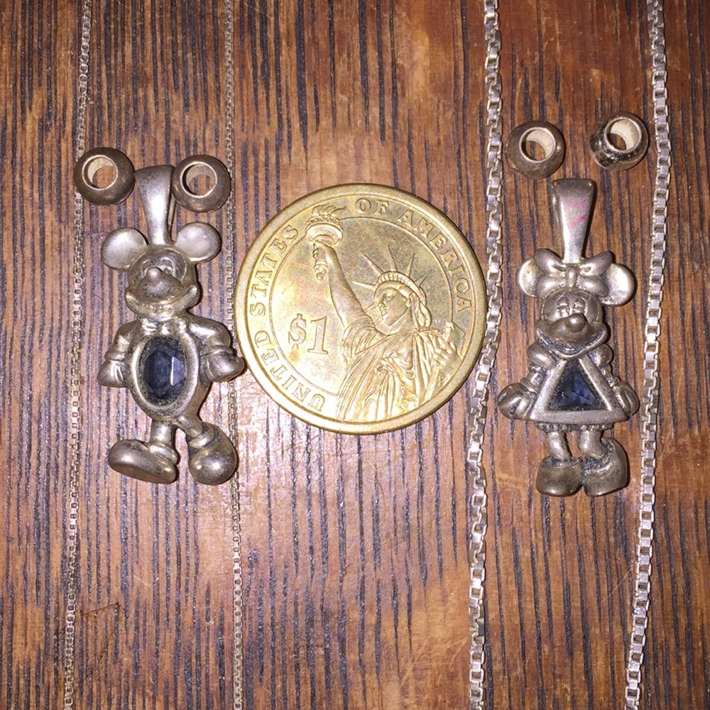 2 Mickey Minnie Mouse Sterling charms and chains